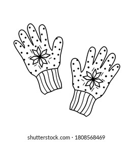 Frische Handschuhe im Doodle-Stil. Kümmere warme Handschuhe, um deine Hände vor Kälte zu schützen. Vektorgrafik