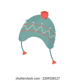 Cute and warm hat for winter. Vector illustration for Christmas. Warm clothes for prints, clipart.