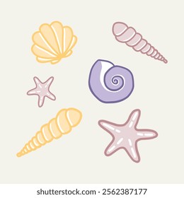 Cute warm pastel seashells lineart