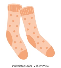 Cute warm socks in flat design. Autumn or spring knitted wool stockings. Vector illustration isolated.