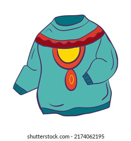 Schön warmer Pullover. Vektorgrafik mit Doodles zum Thema gemütlicher Herbst.Ein süßes Element für Grußkarten, Poster, Aufkleber und saisonales Design. Einzeln auf weißem Hintergrund