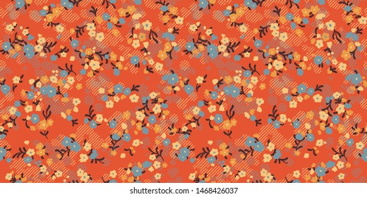 Cute warm vector pattern with leafs and flowers, seamless repeat. Inspired by japanese silk designs. Great for textiles, wallpapers and other surfaces