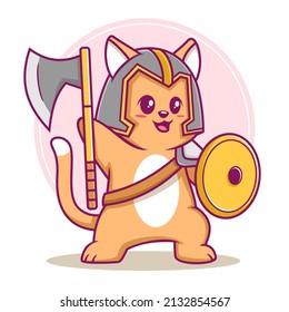 cute warrior cat cartoon illustration