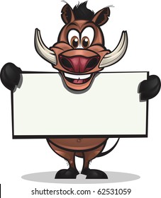 Cute Warthog holding up a sign. Divided into layers for easy editing./ Cute Warthog holding sign
