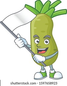 cute wasabi cartoon character design holding a flag