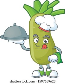 Cute wasabi as a Chef with hat and tray cartoon style design