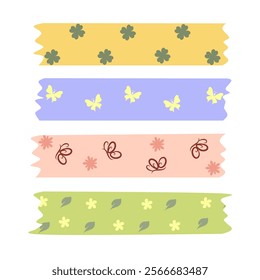 Cute washi tape pastel color vector collection set