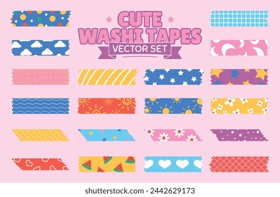 Cute Washi Tapes Illustration Vector Set