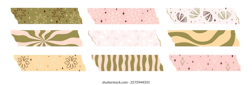 Cute Washi tapes. Stationery plasters for scrapbooking. Vector.