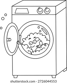 Dibujos animados lindos de la lavadora con burbujas - página para colorear para niños