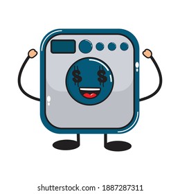 cute washing machine mascot with dollar currency vector design eps 10