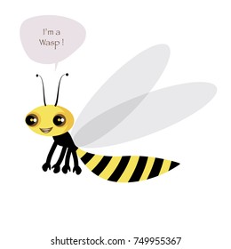 Cute wasp isolated on white background and speech balloon. Vector Illustration