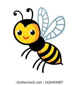 Cute wasp on a white background. Vector illustration with insect on white background.