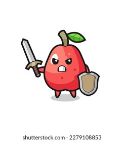 cute water apple soldier fighting with sword and shield , cute style design for t shirt, sticker, logo element