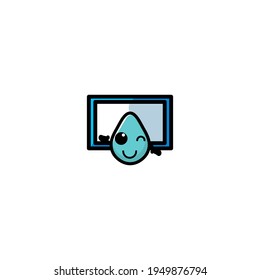 Cute Water With Blank Board Cartoon Character Vector Illustration Design. Outline, Cute, Funny Style. Recomended For Children Book, Cover Book, And Other.