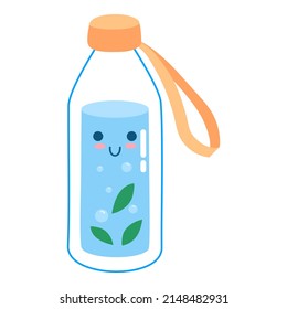 Cute water bottle funny stickers poster. World of drinks earth for health, glass decanter, ice liter beverages, , fitness diet, doodle cartoon neat vector illustration. Drink more water.