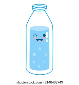 Afiche de pegatinas graciosas de una botella de agua. Mundo de bebidas tierra para la salud, decantador de vidrio, bebidas de litro de hielo, dieta de fitness, dibujos animados de doodle ilustran cuidadosamente los vectores. Beba más agua.