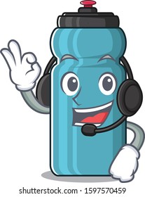 cute water bottle Scroll cartoon character design wearing headphone