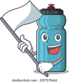cute water bottle Scroll cartoon character style with standing flag