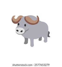 Cute water buffalo cartoon clipart, animal in flat style. Buffalo vector illustration. Bison animal on white background. 