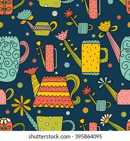 Cute water can. Vector seamless pattern.