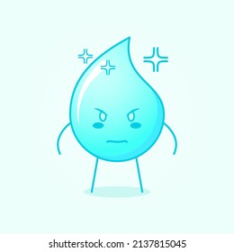 cute water cartoon with angry expression. blue and white. stand and stare. suitable for logos, icons, symbols or mascots