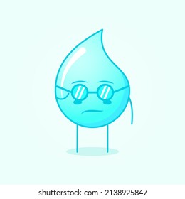 cute water cartoon with cool expression and eyeglasses. suitable for logos, icons, symbols or mascots. blue and white