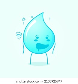 cute water cartoon with drunk expression and mouth open. suitable for emoticon, logo, mascot and icon. blue and white