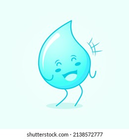 cute water cartoon with happy expression. close eyes and mouth open. suitable for logos, icons, symbols or mascots. blue and white