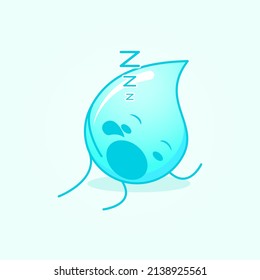 cute water cartoon with sleep expression and mouth open. suitable for emoticon, logo, mascot and icon. blue and white