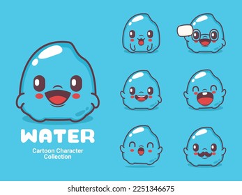 cute water cartoon. vector illustration with different expressions