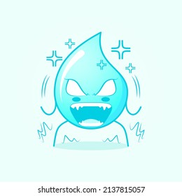 cute water cartoon with very angry expression. mouth open and eyes bulging. blue and white. suitable for logos, icons, symbols or mascots