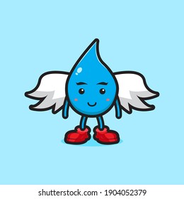 Cute water character with wing cartoon vector icon illustration. World water day icon concept isolated vector. Flat cartoon style