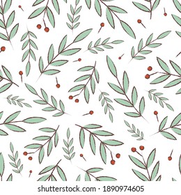 Cute water color green leaves seamless vector repeat pattern.