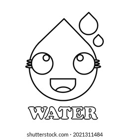 cute water coloring page. kawai style cartoon coloring page for children. on white background