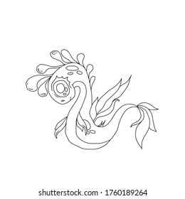 Cute water dragon   Vector children's  cartoon illustration Form for banners   postcards Coloring 