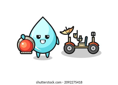 the cute water drop as astronaut with a lunar rover , cute style design for t shirt, sticker, logo element