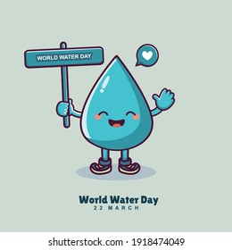 Cute Water Drop Cartoon Character Holding World Water Banner