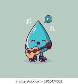 cute water drop cartoon character holding guitar and singing