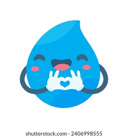 Cute water drop cartoon characters in various poses Providing knowledge to reduce water use