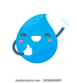 Cute water drop cartoon characters in various poses Providing knowledge to reduce water use