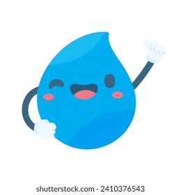 Cute water drop cartoon characters in various poses Providing knowledge to reduce water use