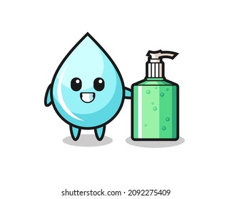 cute water drop cartoon with hand sanitizer , cute style design for t shirt, sticker, logo element