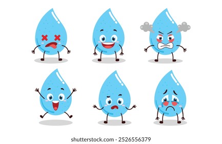 cute water drop cartoon with many expressions vector illustration