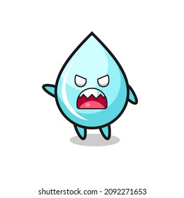 cute water drop cartoon in a very angry pose , cute style design for t shirt, sticker, logo element