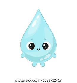 Carácter lindo de la gota de agua con los ojos grandes en el fondo blanco