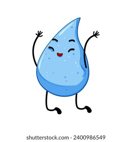 cute water drop character cartoon. smile face, mascot blue, rain rain cute water drop character sign. isolated symbol vector illustration
