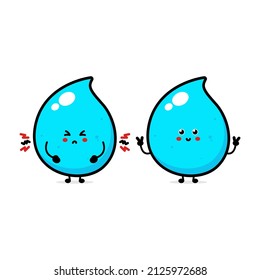 Cute water drop character with different face expressions. Vector graphics with plain colors.