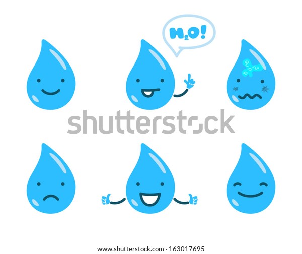 Cute Water Drop Character Different Face Stock Vector (Royalty Free ...