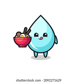 cute water drop character eating noodles , cute style design for t shirt, sticker, logo element